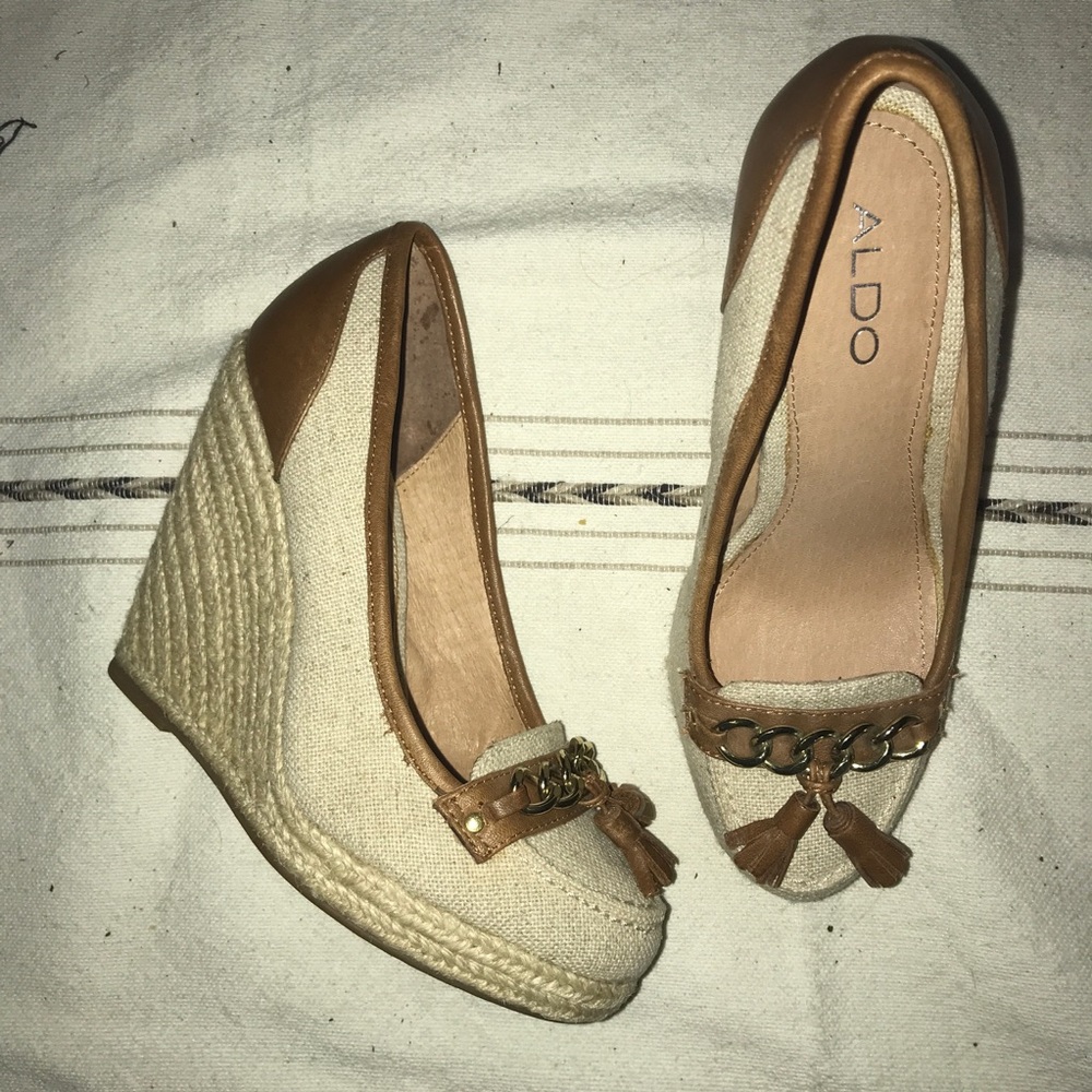 Aldo canvas leather wedge heels tassel det…